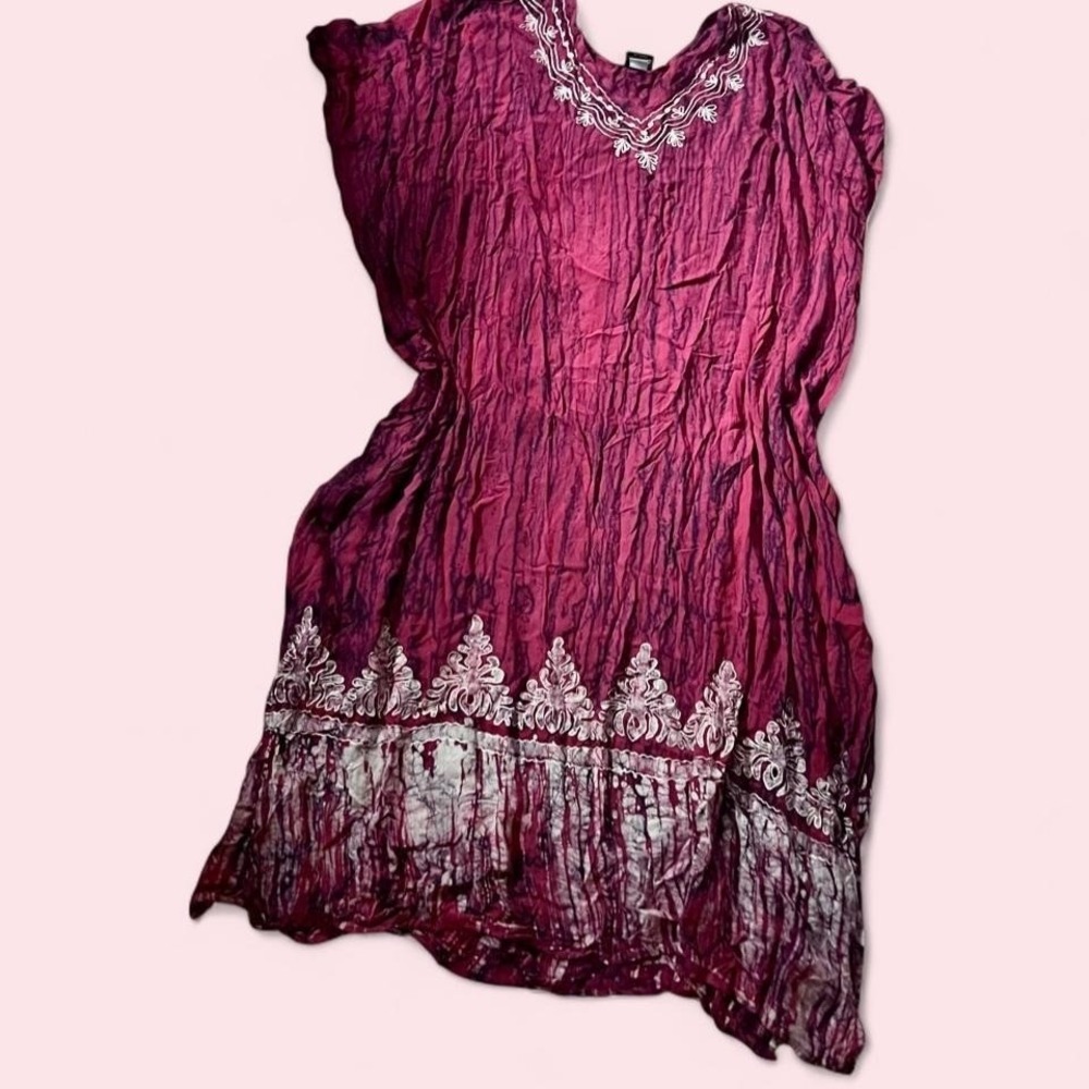 Sakkas Aztec Tribal Oversize Indie Embroidered Batik Maxi Caftan Dress Womens OS